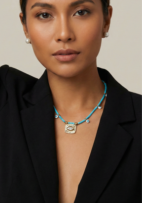 Turquoise with Multi Eye Charms Necklace