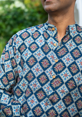 Tara Blue Mens Kurta Pajama Jacket Set in Muslin Cotton