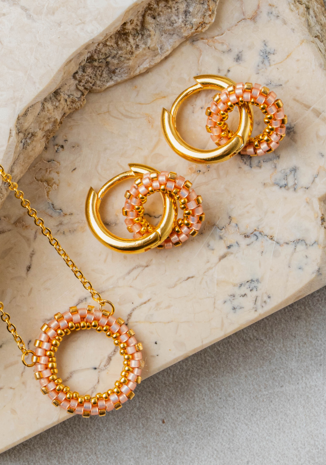 Beaded Rose Round Earrings