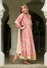 Rooh Pink Girls Lehenga Choli Set with Dupatta in Muslin Cotton