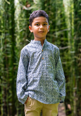 Rian Boys' Baju Melayu Kurta Shirt in Blue and Grey