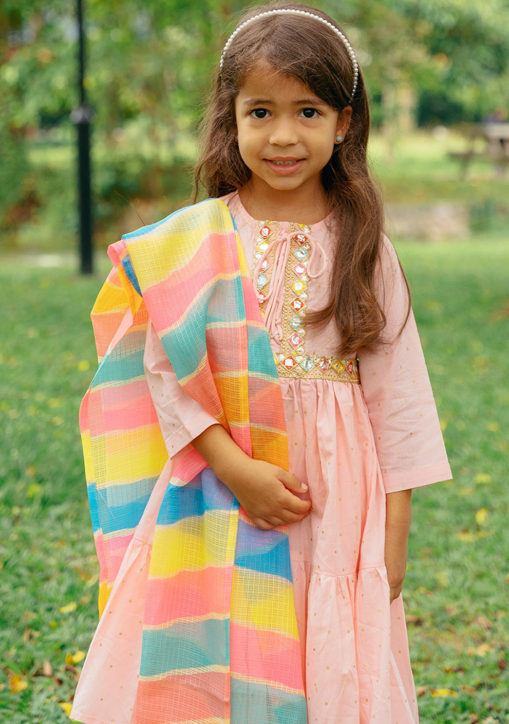 Princess Pink Anarkali with Matching Salwar & Rainbow Dupatta