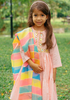 Princess Pink Anarkali with Matching Salwar & Rainbow Dupatta