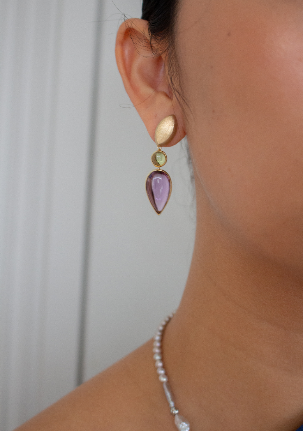 Peridot & Amethyst Drops on Marquise Studs