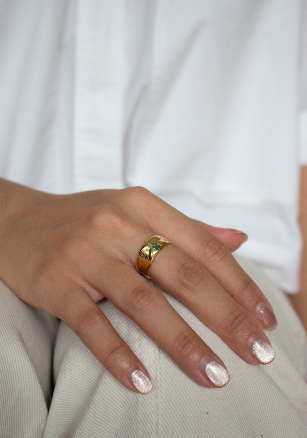 Green Quartz Wave Ring