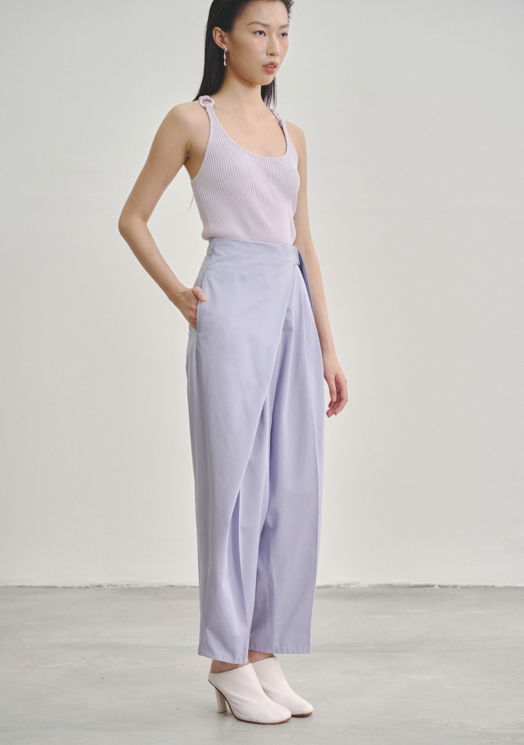 Wrap Pleated Trousers with Adjustable Belt Buckle