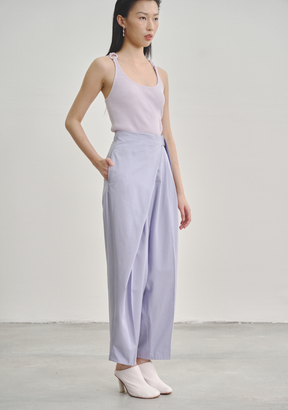 Wrap Pleated Trousers with Adjustable Belt Buckle