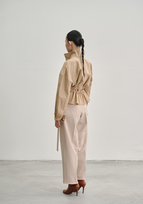 Wrap Pleated Trousers with Adjustable Belt Buckle