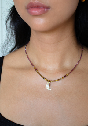 Keira Necklace with Moon and Star Pendants in Red