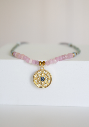 Aquamarine Keira Necklace with Sun Disc