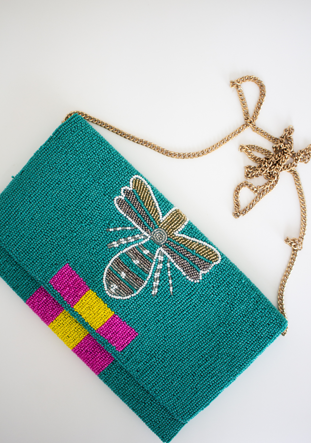 Turqoise Bee Beaded Clutch