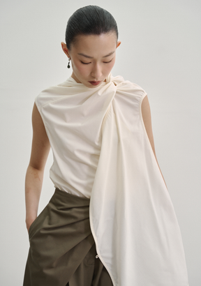 Twisted Knot Tunic with Shawl Lapel