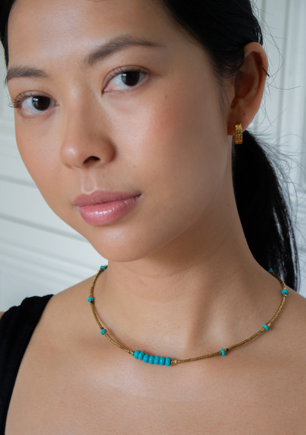 Rondelle Necklace in Gold with Turquoise