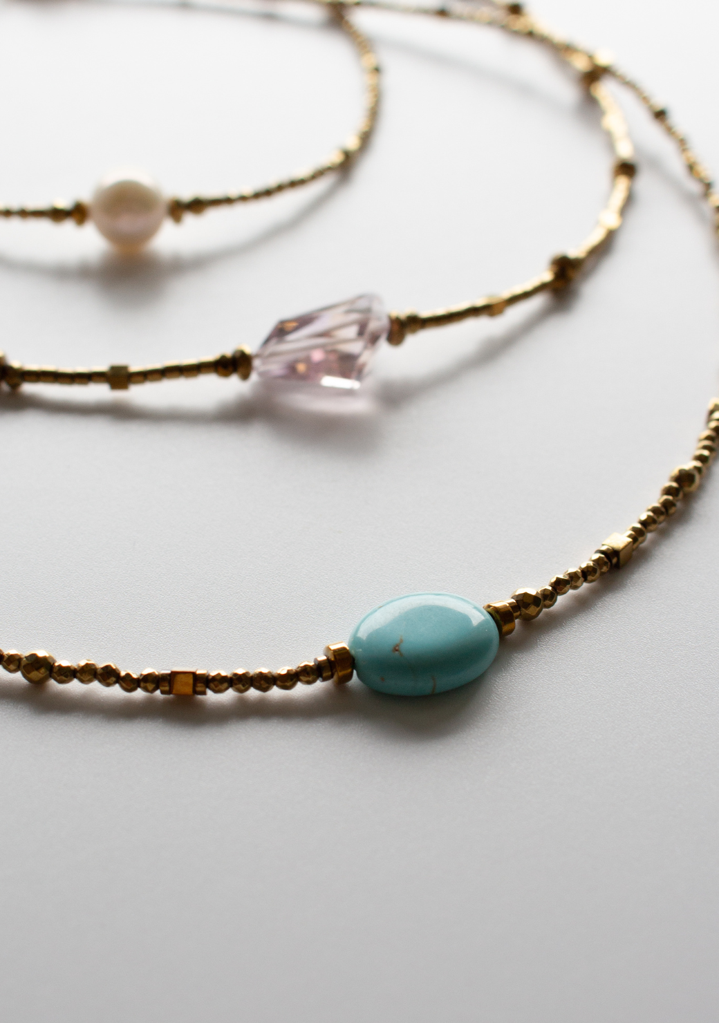 Ethereal Necklace in Mix Gold Hematite with Turquoise Centre