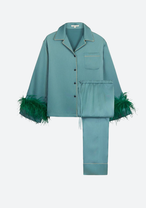 Holly Feather-Embellished Silk Pajamas