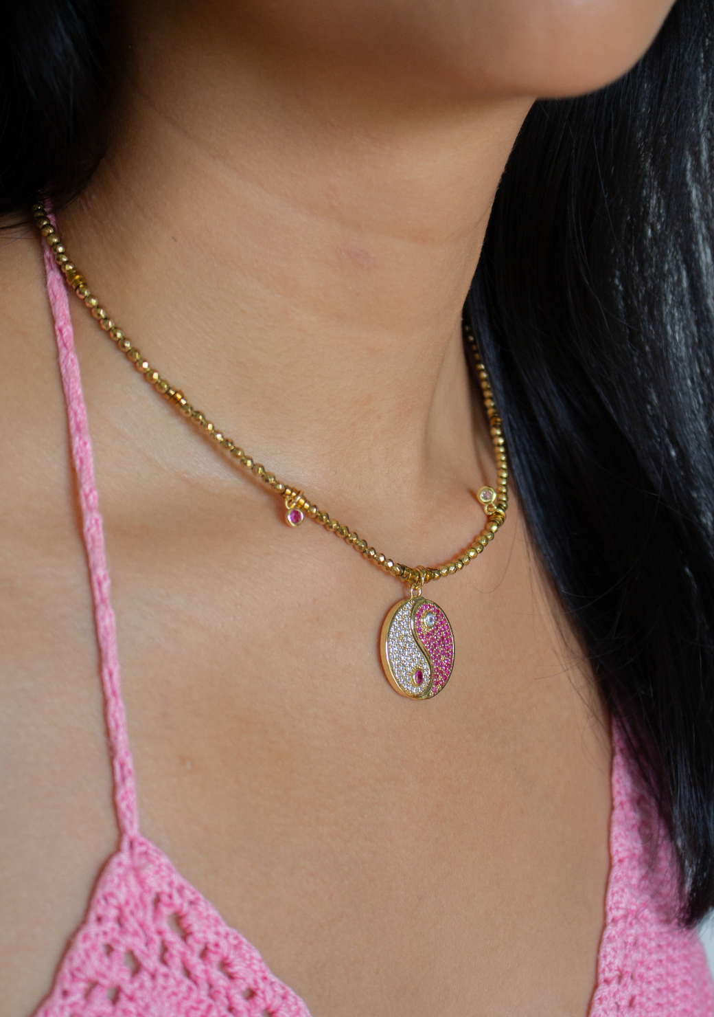 Keira Necklace in Gold with Yin Yang Pendant