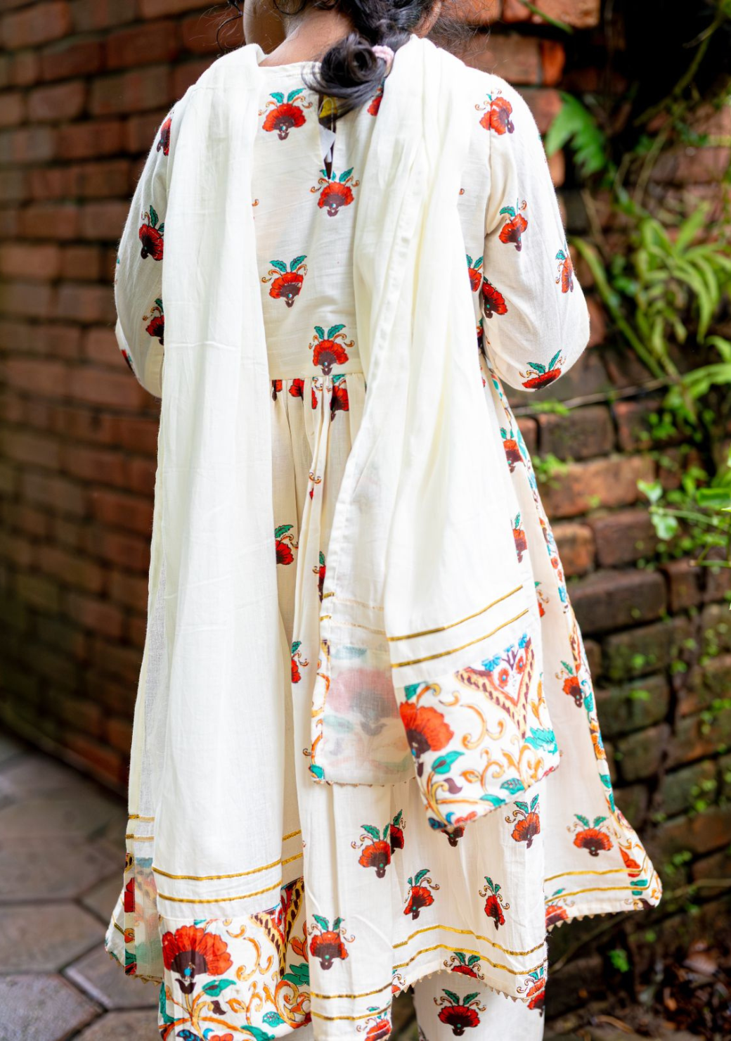 Rosa Girls Anarkali with Dupatta Set in Off White