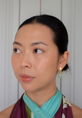 Rutilated Quartz, Champagne Pearls & Blue Chalcedony Earrings