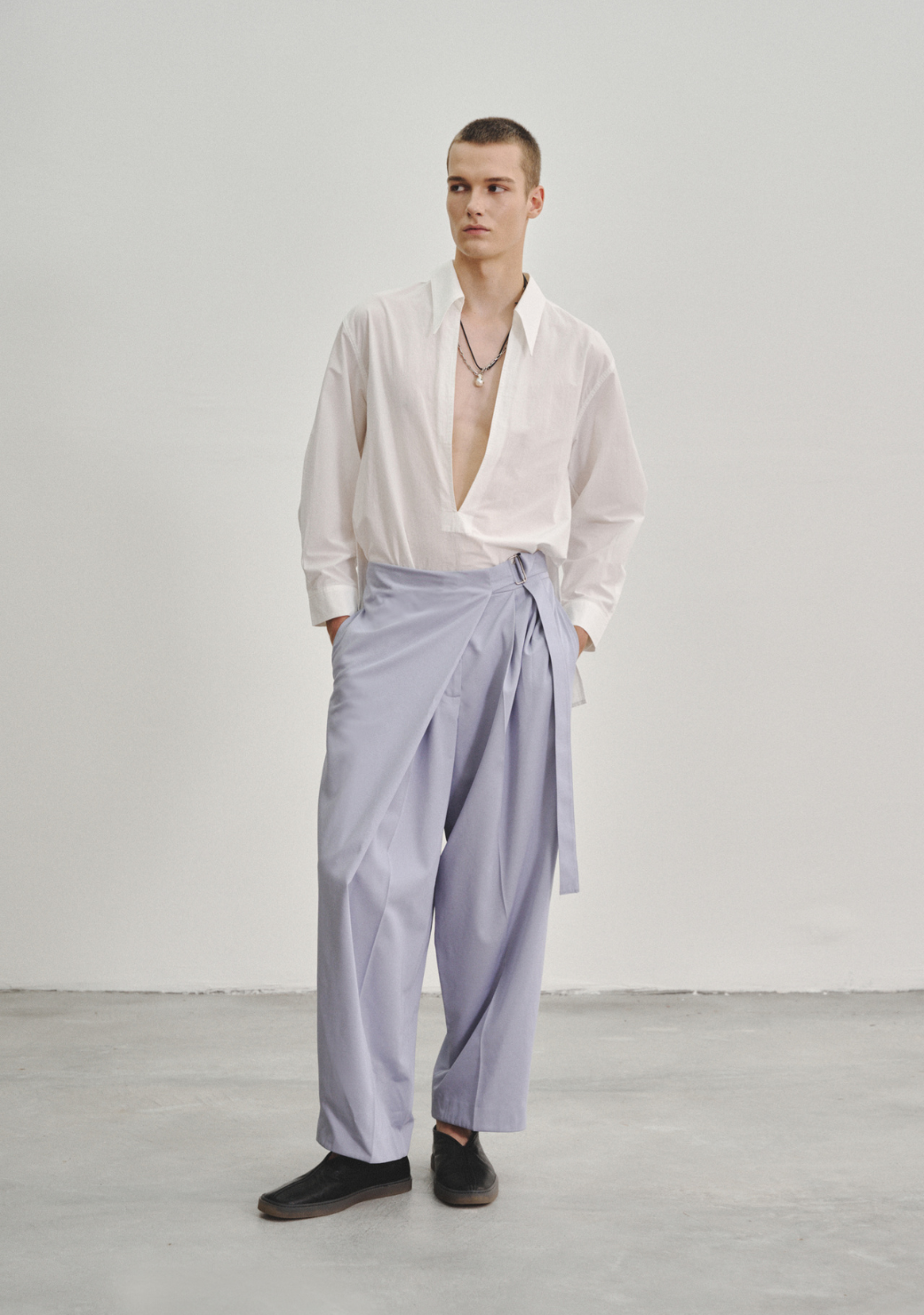 Wrap Pleated Trousers with Adjustable Belt Buckle