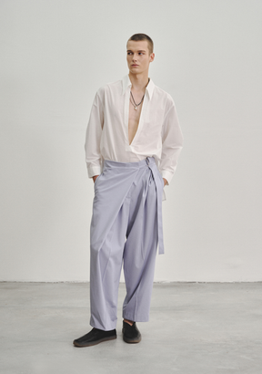 Wrap Pleated Trousers with Adjustable Belt Buckle