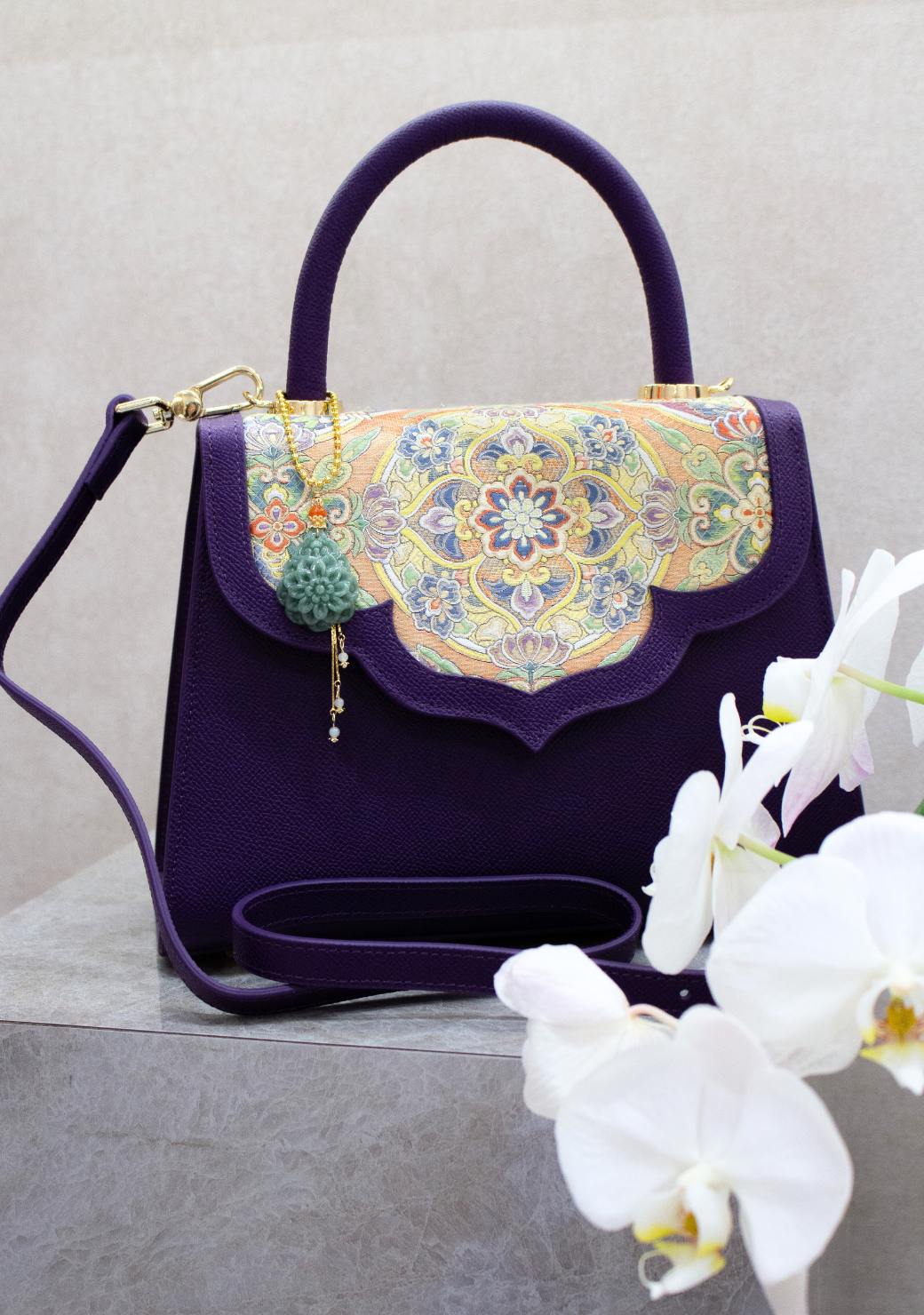 Jaded Purple Leather Obi Handbag