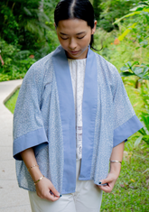 Shadow Blue Crop Cotton Voile Kimono