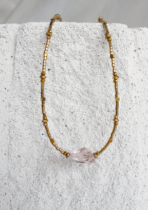 Ethereal Necklace in Smooth Gold Hematite with Amethyst Centre