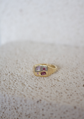 Mixed Stone Square Signet Ring