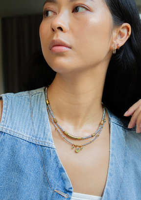 Keira Necklace in Silver with Round Gold Pendant
