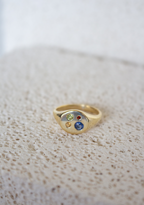 Mixed Stone Round Signet Ring