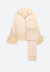Holly Feather-Embellished Silk Pajamas