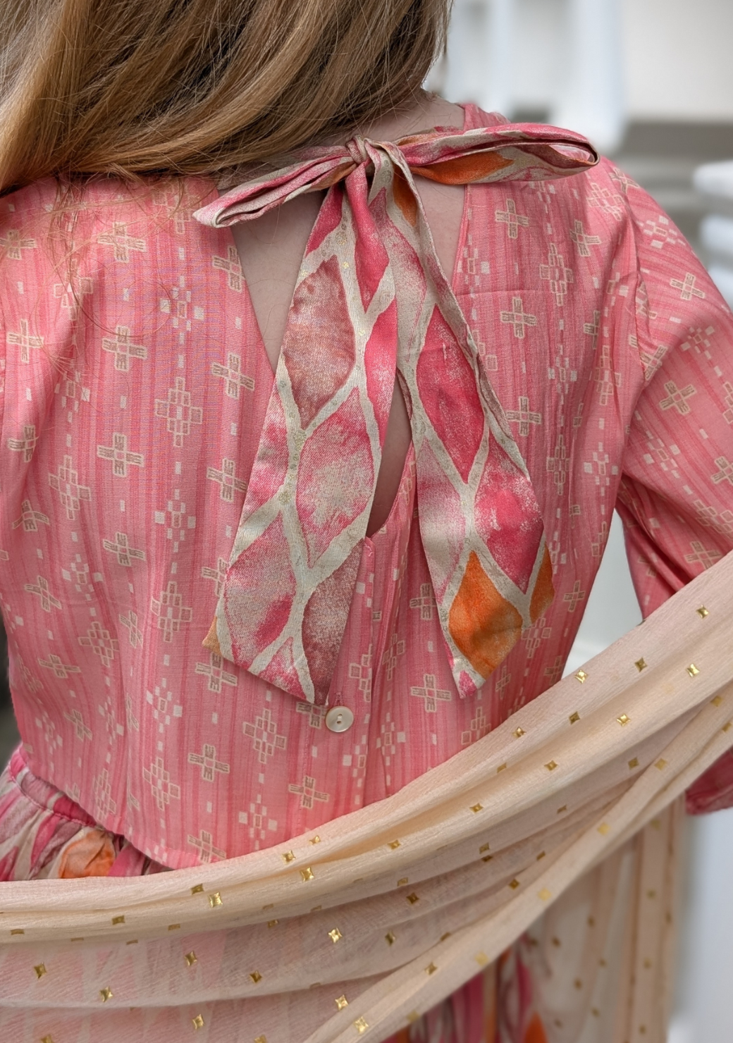 Rooh Pink Girls Lehenga Choli Set with Dupatta in Muslin Cotton
