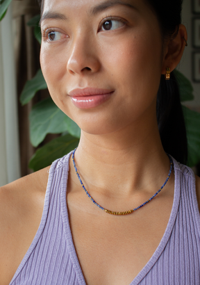 Rondelle Necklace with Gold Hematite in Sapphire