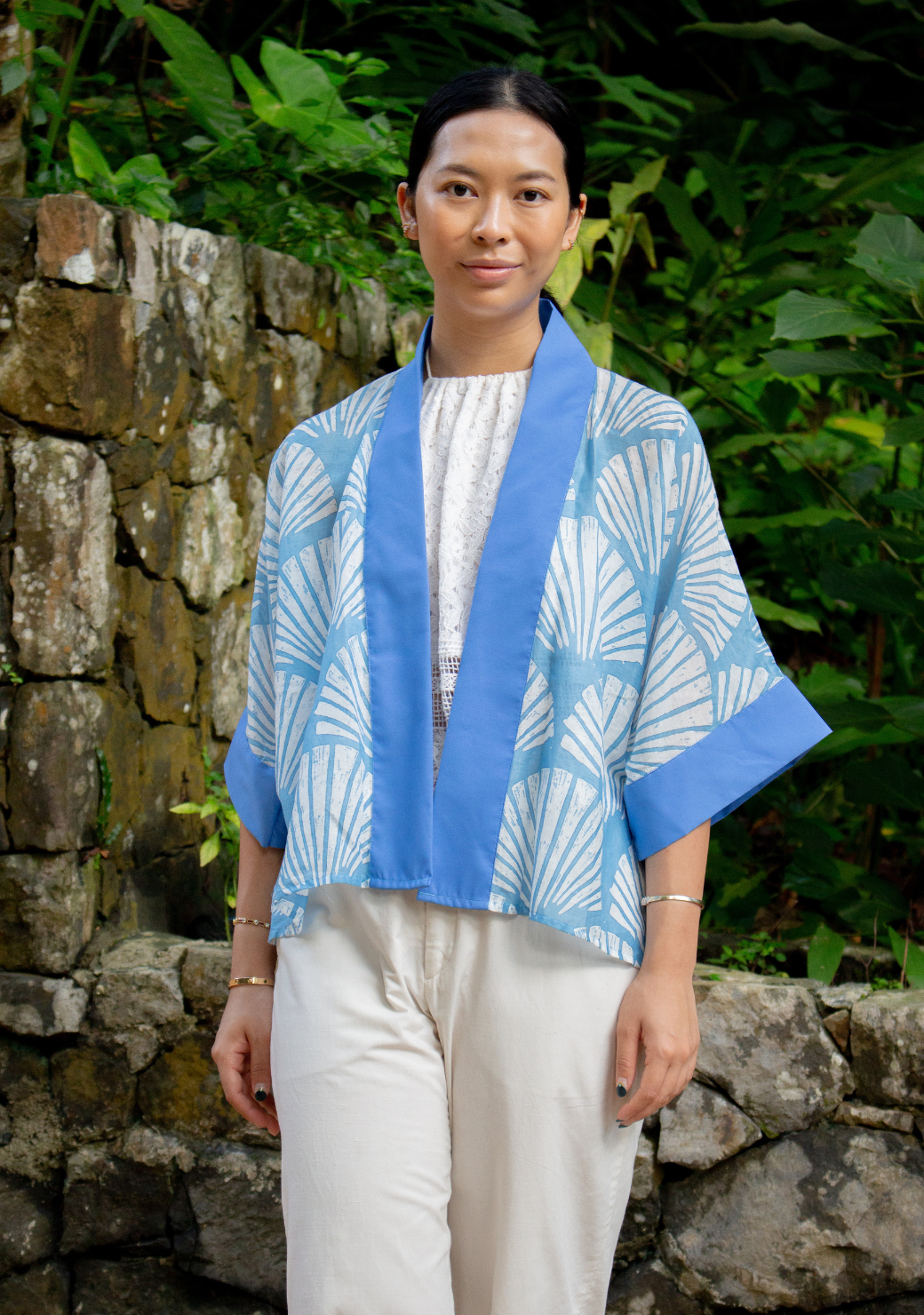 Blue Crop Cotton Voile Kimono
