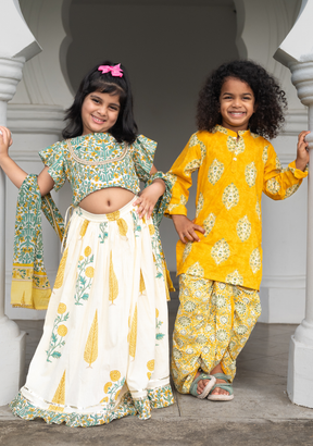 Mira Green Girls Lehenga Choli Skirt Top in Cotton