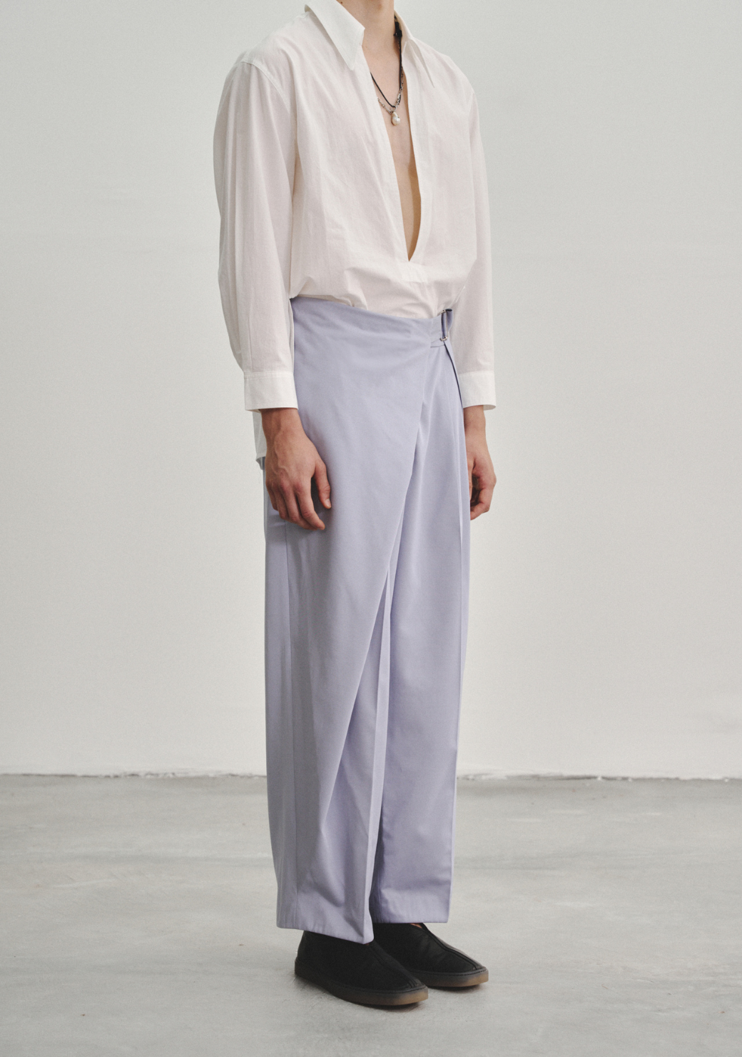 Wrap Pleated Trousers with Adjustable Belt Buckle