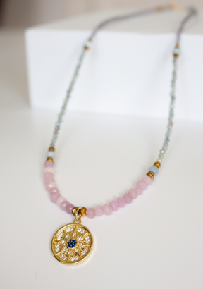 Aquamarine Keira Necklace with Sun Disc