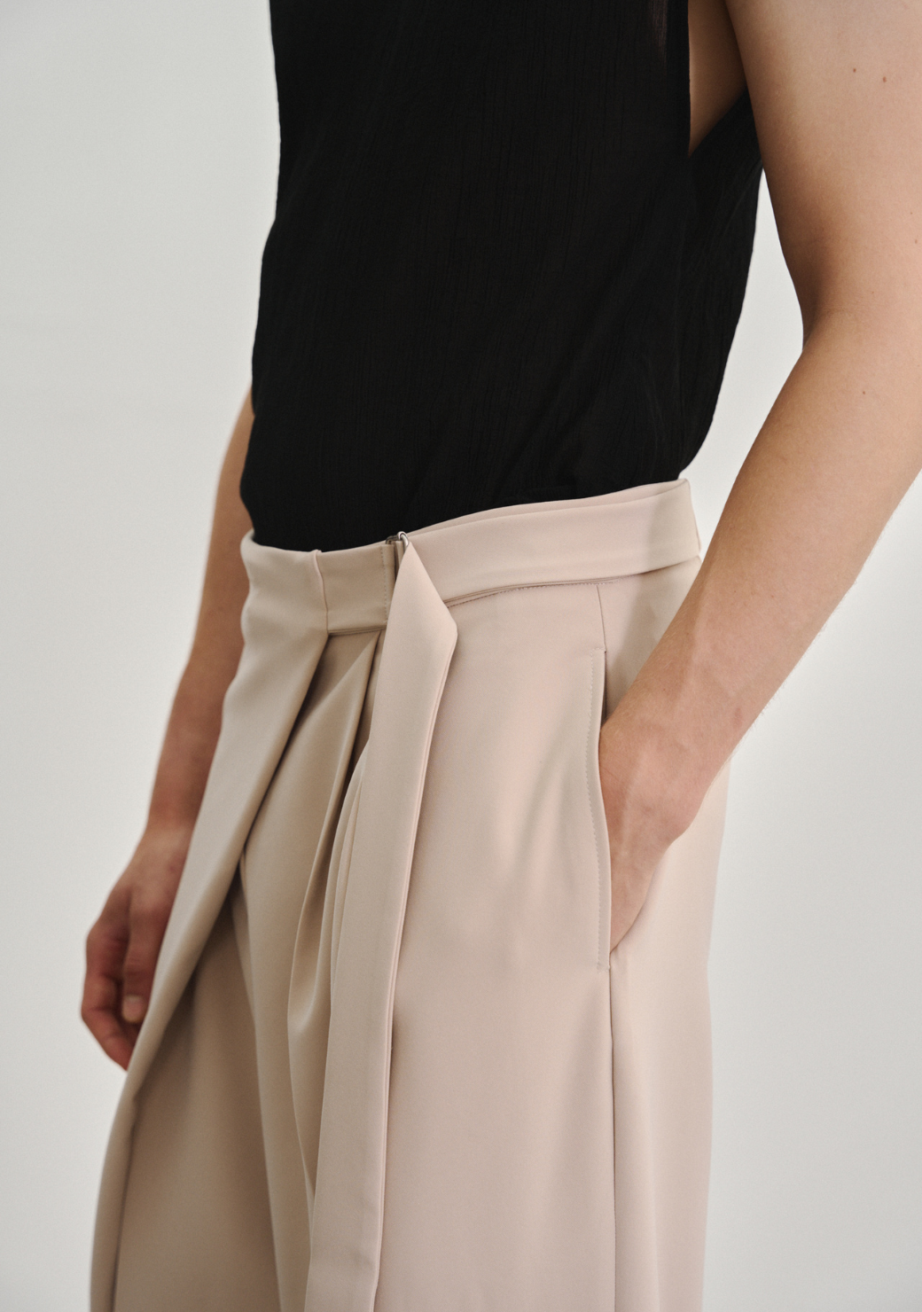 Wrap Pleated Trousers with Adjustable Belt Buckle