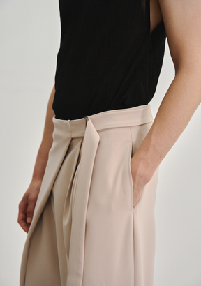 Wrap Pleated Trousers with Adjustable Belt Buckle