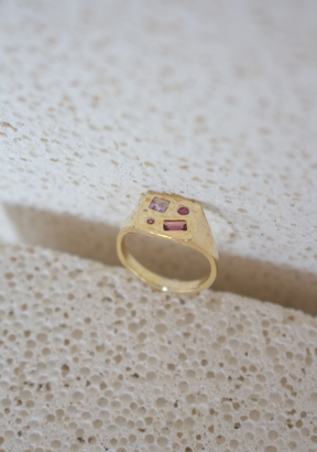 Mixed Stone Square Signet Ring