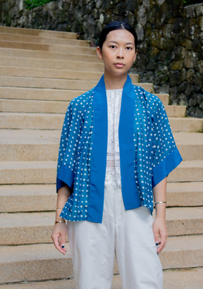 Ocean Blue Crop Cotton Voile Kimono