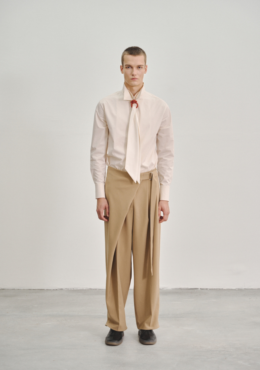Wrap Pleated Trousers with Adjustable Belt Buckle