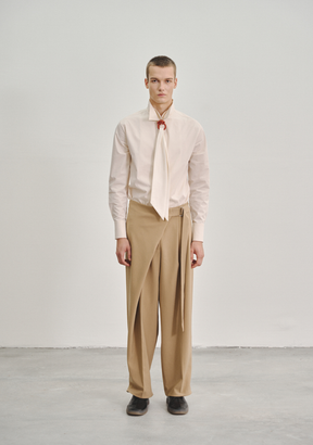 Wrap Pleated Trousers with Adjustable Belt Buckle