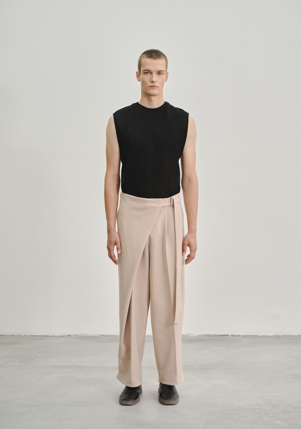 Wrap Pleated Trousers with Adjustable Belt Buckle