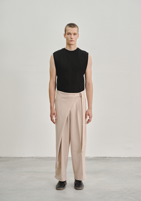Wrap Pleated Trousers with Adjustable Belt Buckle