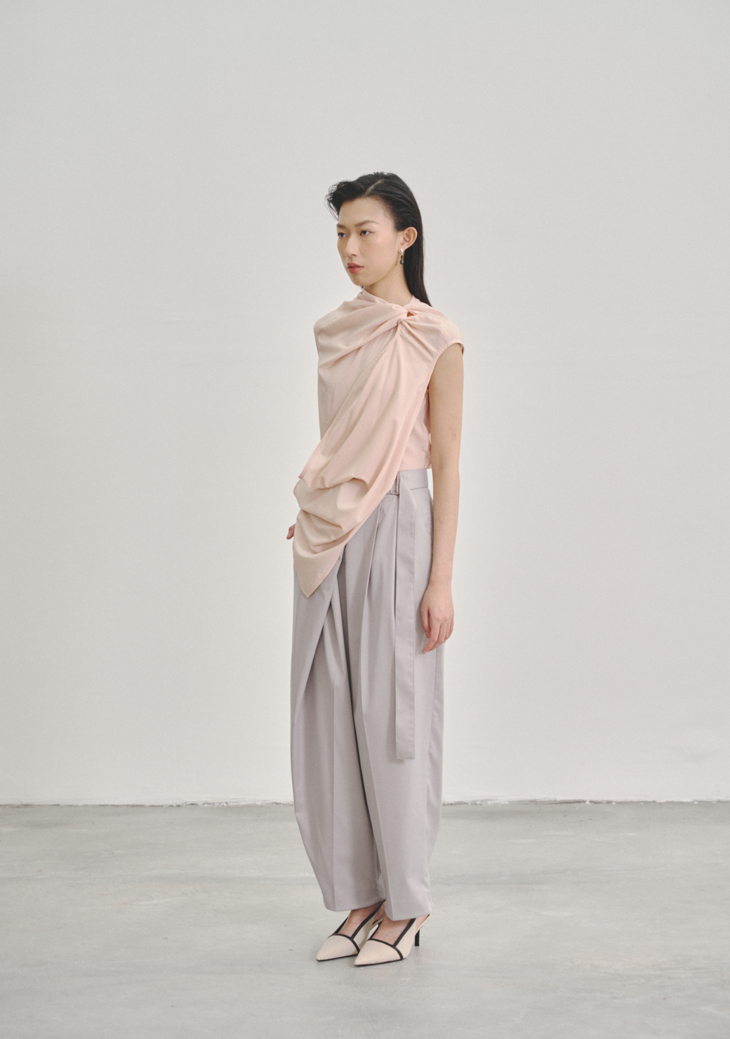 Wrap Pleated Trousers with Adjustable Belt Buckle