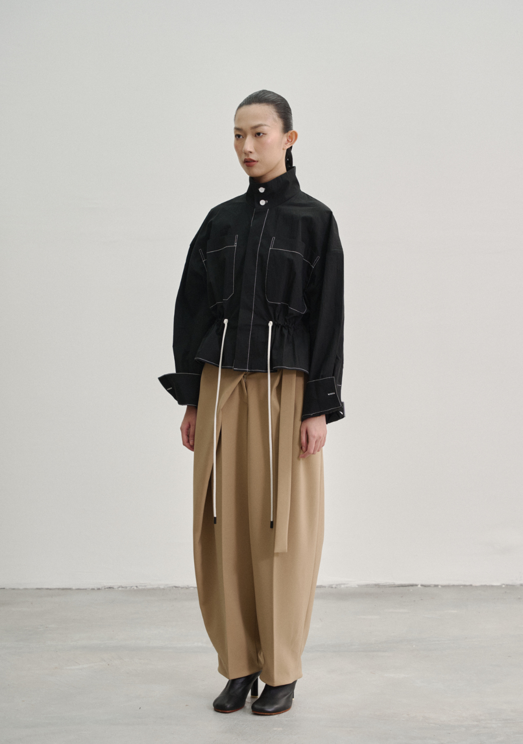 Wrap Pleated Trousers with Adjustable Belt Buckle