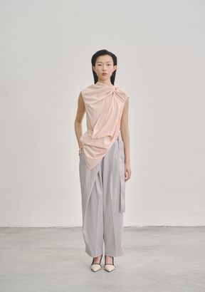 Wrap Pleated Trousers with Adjustable Belt Buckle