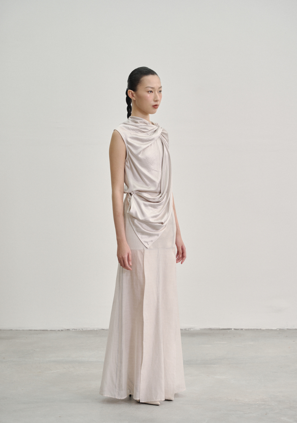 Twisted Knot Tunic with Shawl Lapel