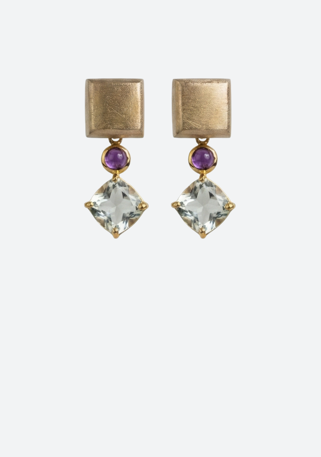 Amethyst & Priasolite Drops on Square Studs